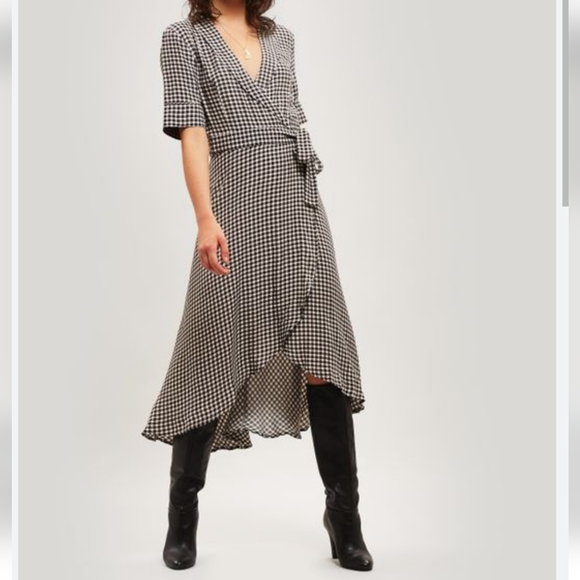 Ganni Gingham Crepe Wrap Dress - Picture 2 of 10